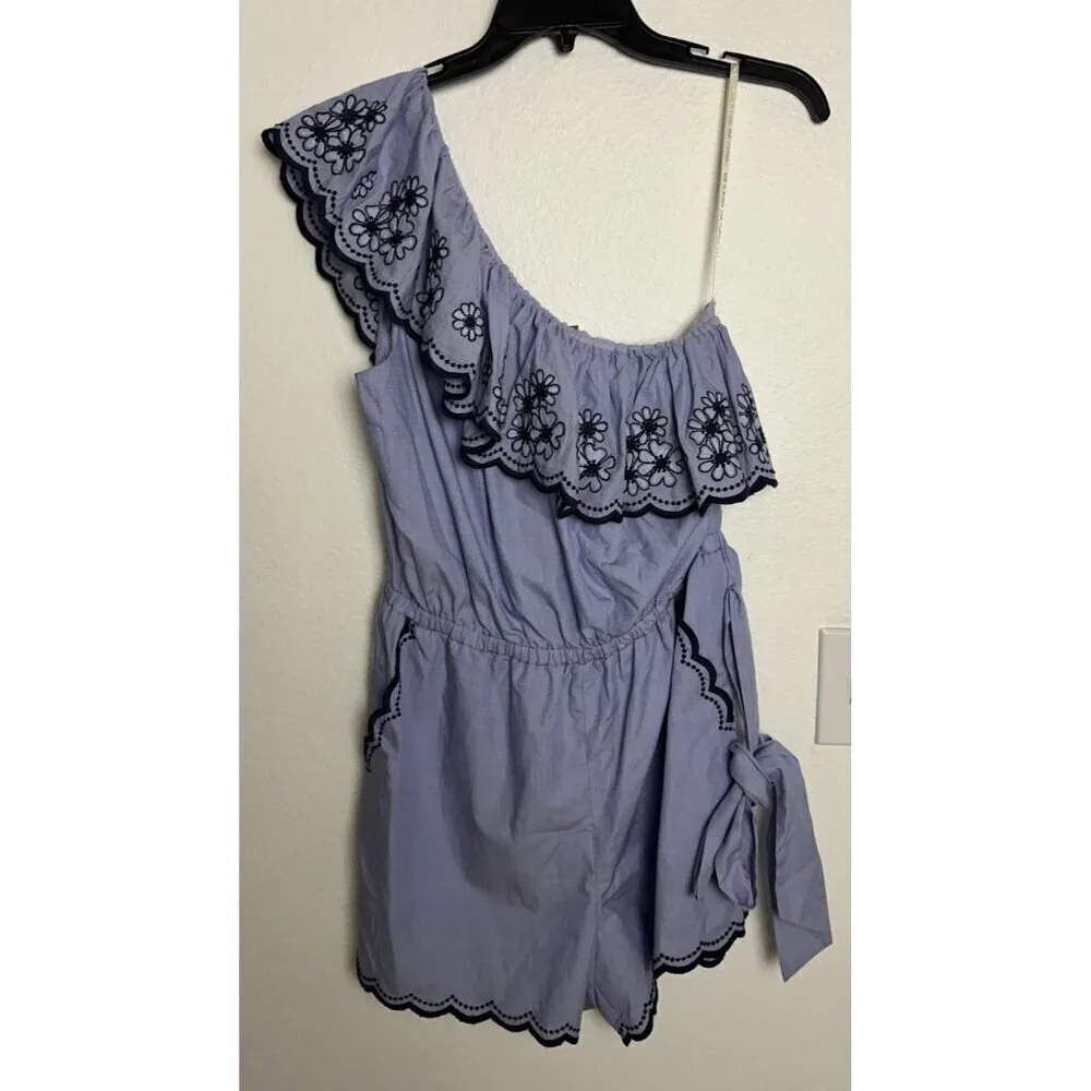 KATE SPADE NY Daisy Embroidered One-Shoulder Romper Blue MSRP $298 Size 8 New